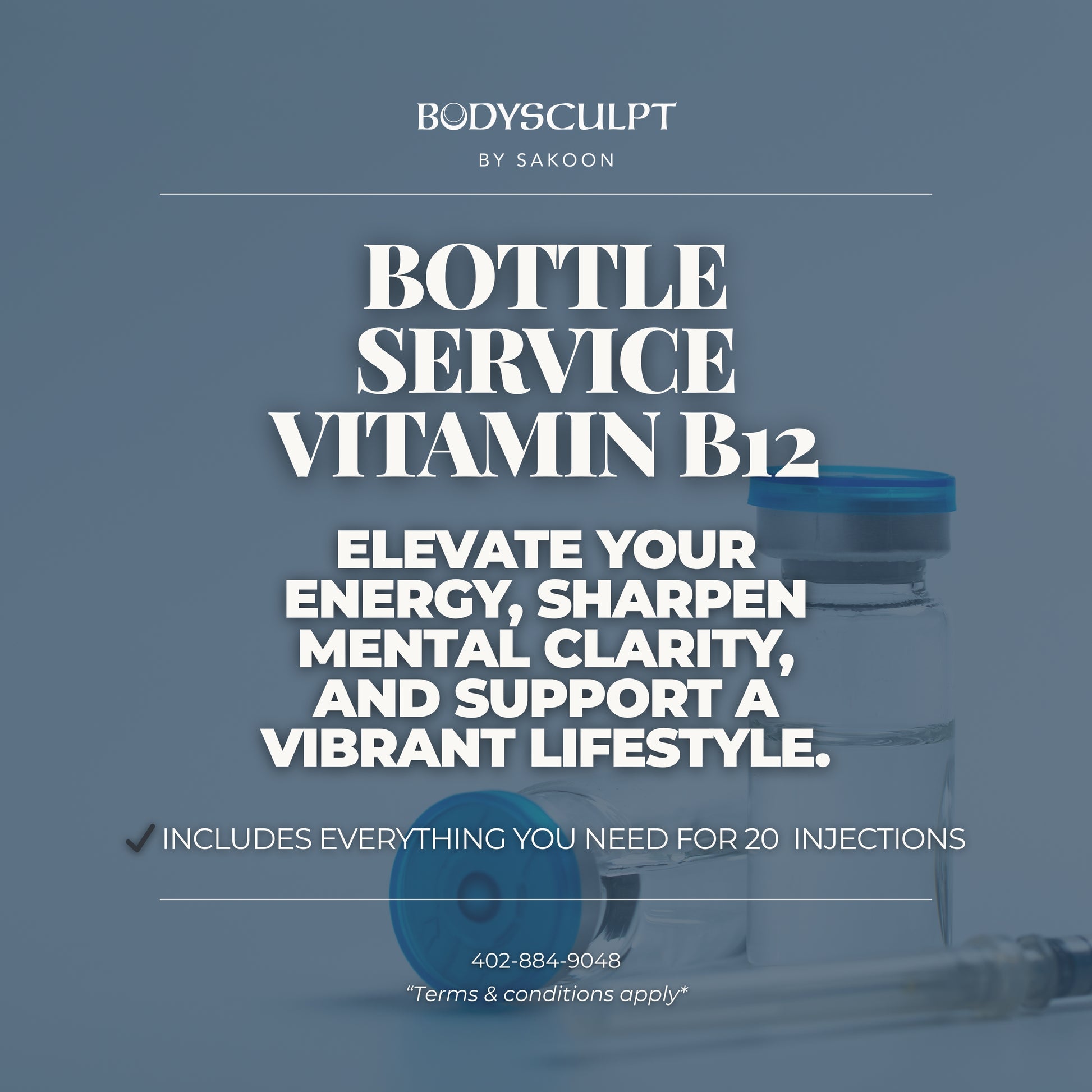 Vitamin B12 Injections sale at Bodysculpt by Sakoon best functional lifestyle medicine clinic in Omaha, Nebraska.