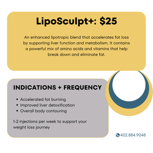 LipoSculpt+: Single vitamin injection from BodySculpt by Sakoon, designed for Omaha clients seeking to accelerate fat loss, enhance liver function, and improve body contour with a potent lipotropic blend.